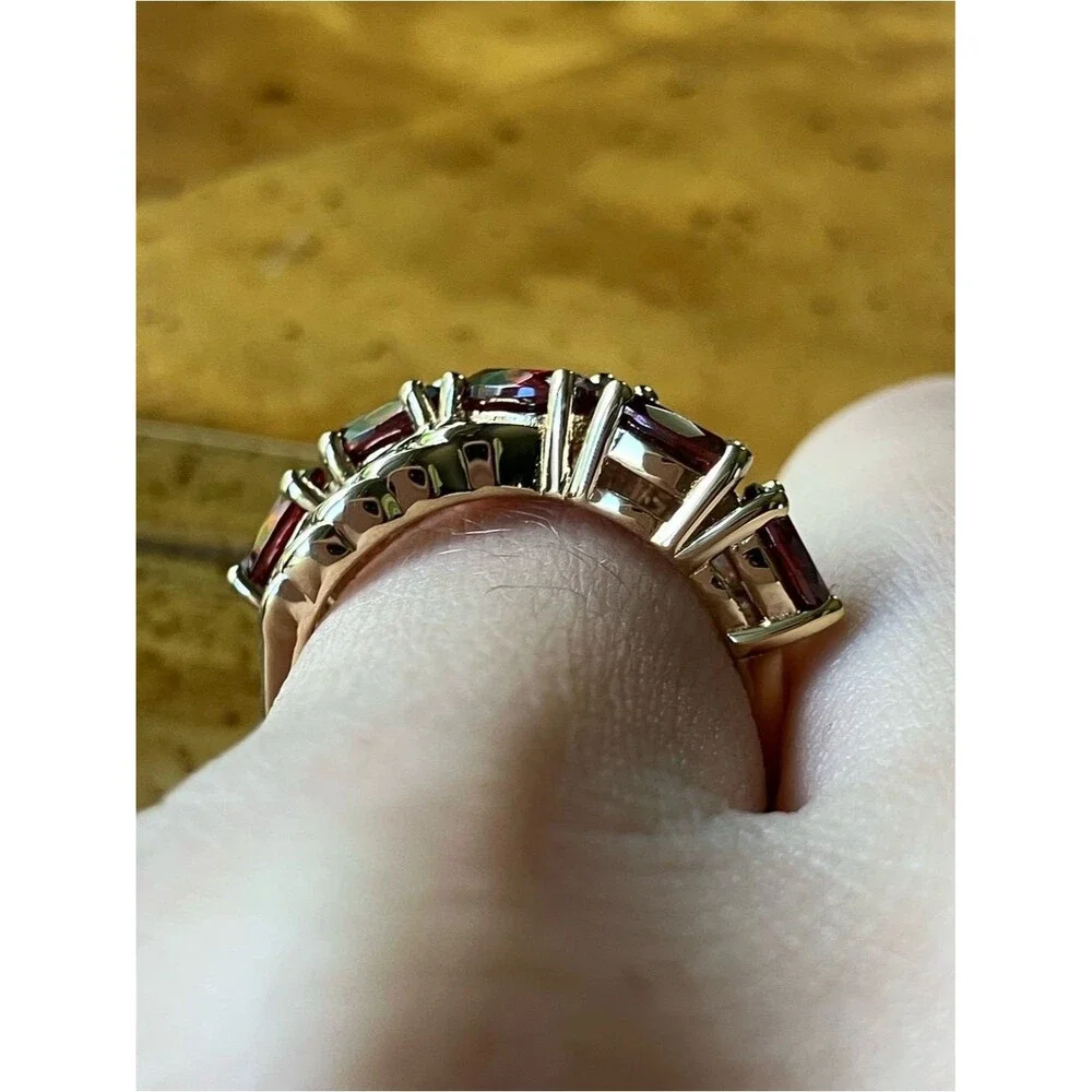 Natural Red Garnet Sterling Silver Ring Size 5.75